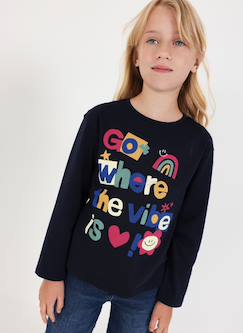 T-shirt en maille fille imprimé lettres  - vertbaudet enfant