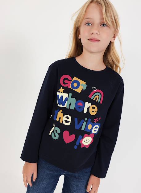 T-shirt en maille fille imprimé lettres  - vertbaudet enfant