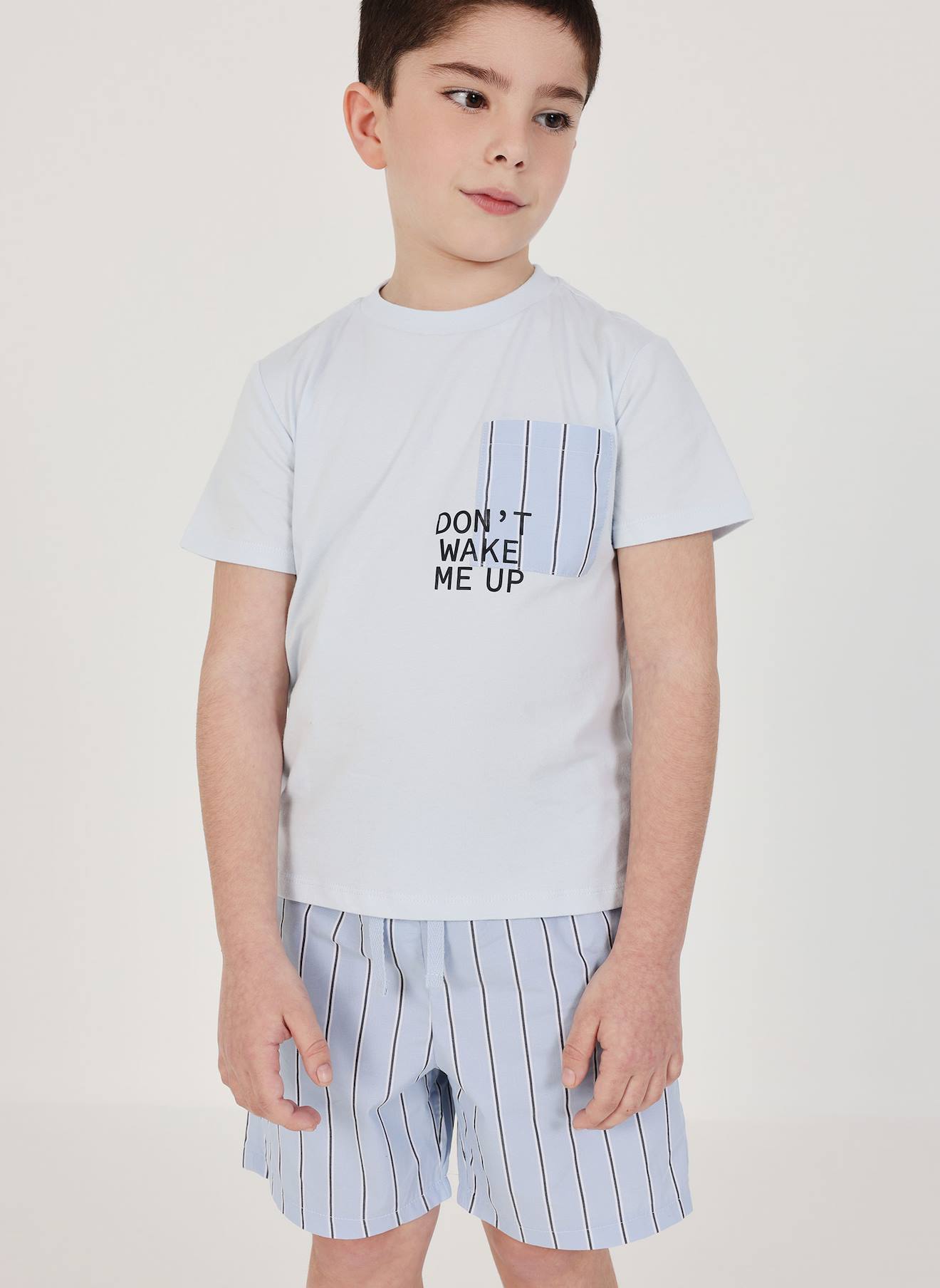 Pyjama Enfant En Coton À Manches Courtes Bleu