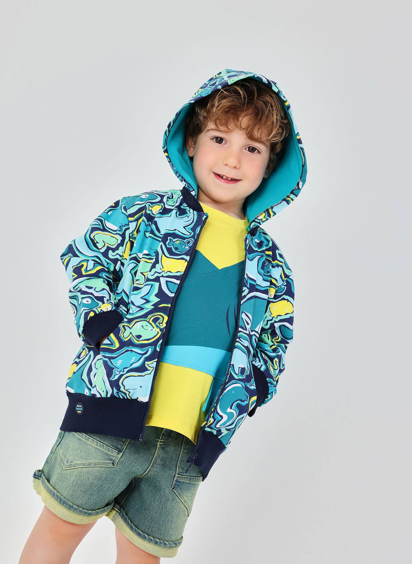 Sweat Zippé À Capuche Garçon Imprimé Requins Multicolore