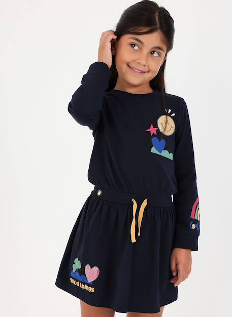 Fille-Robe-Robe en maille imprimée avec sequins