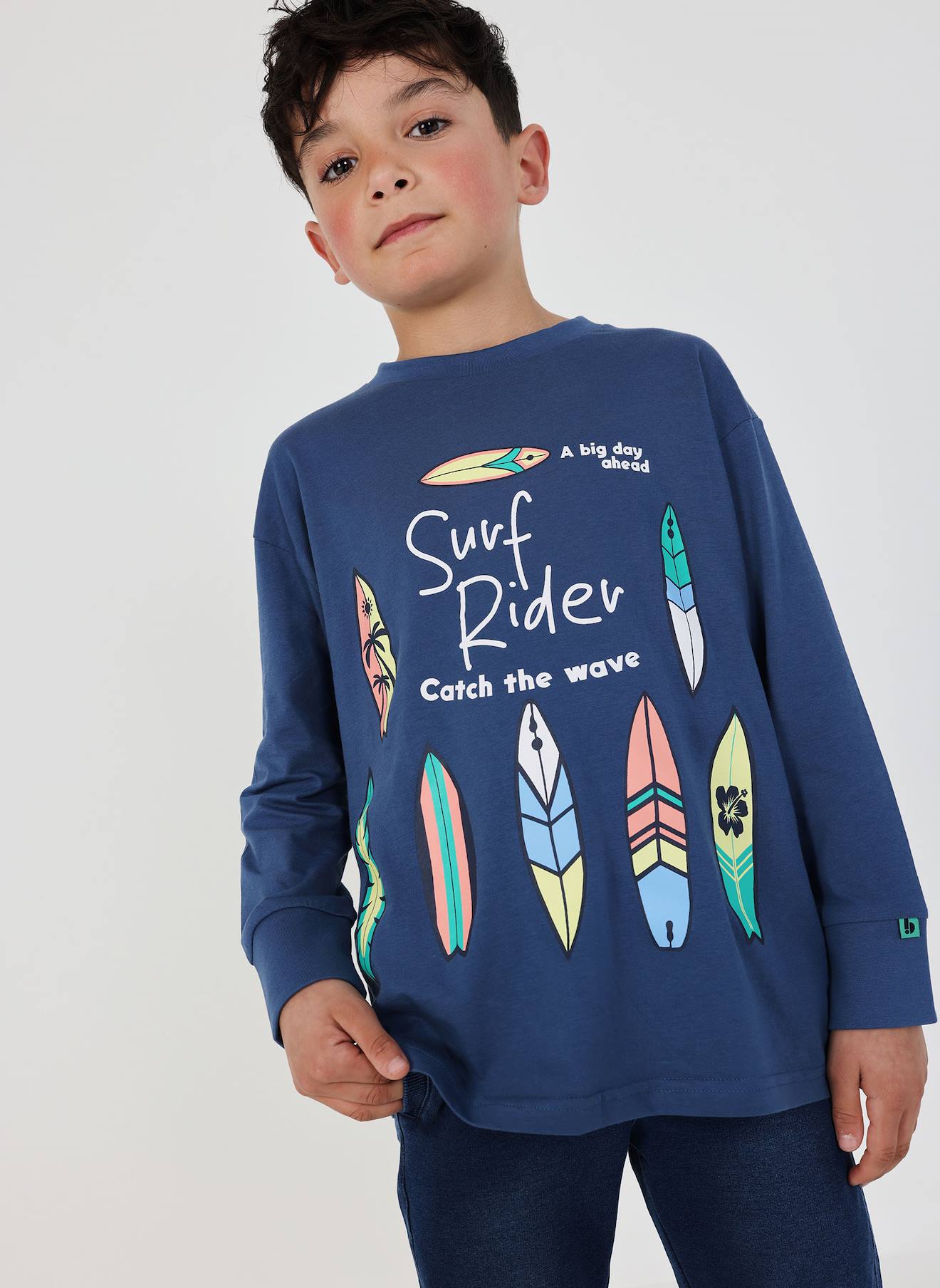 T-shirt Enfant En Coton À Manches Longues Coton Bleu