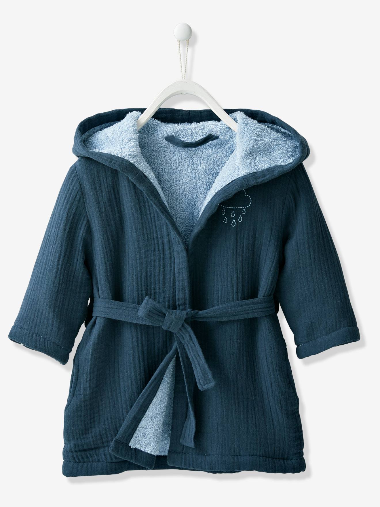 Peignoir Bebe En Gaze De Coton Oeko Tex Bleu Nuit Vertbaudet