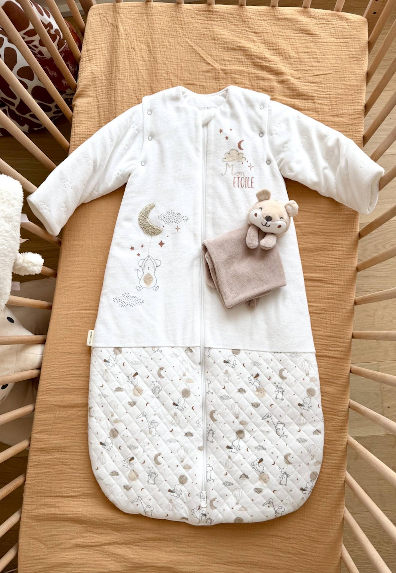 Gigoteuse Hiver En Velours Avec Manches Amovibles Eliah Ecru