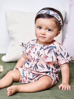 Bébé-Salopette, combinaison-Ensemble combinaison et bandeau bébé fille en voile de coton imprimé fleurs