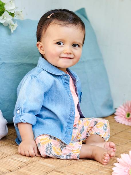 Chemise en jean délavé bébé fille personnalisable denim bleached 9 - vertbaudet enfant 