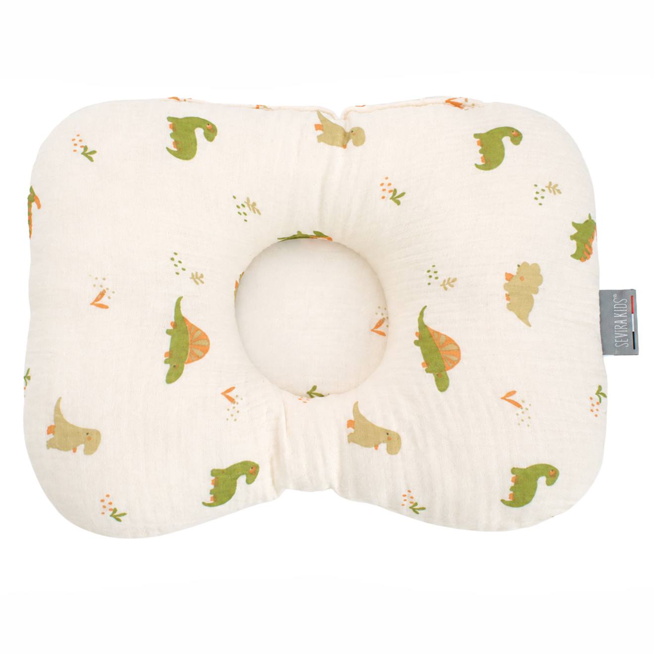 Coussin Ergonomique Bébé En Gaze De Coton Dino Écru