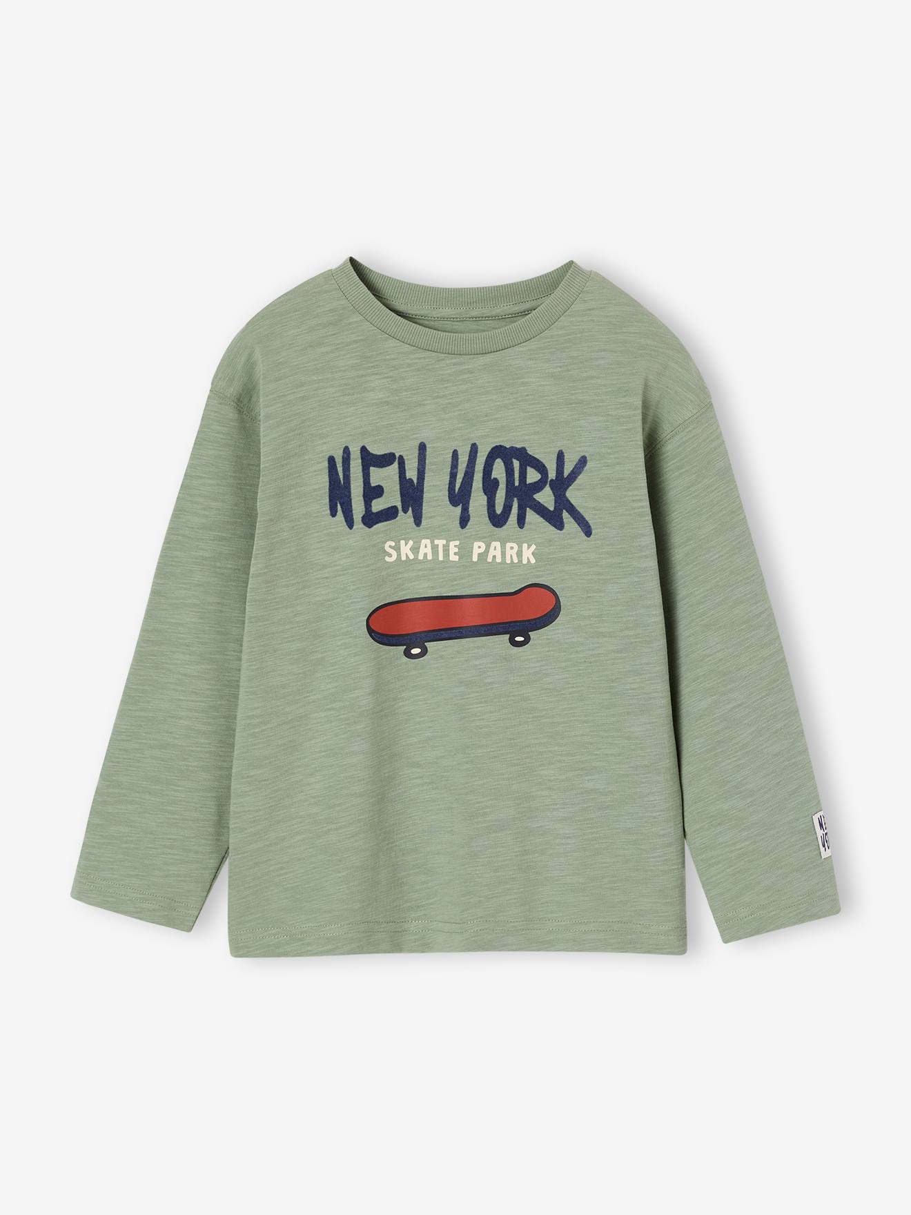 T-shirt manches longues floqué garçon vert sauge