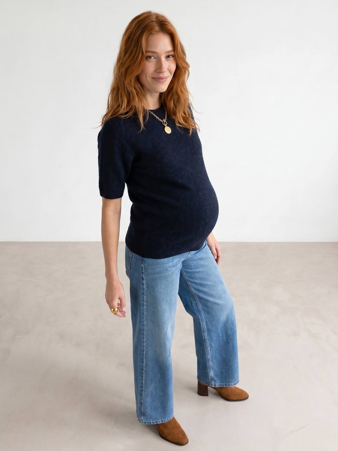 Pull de grossesse manches courtes marine