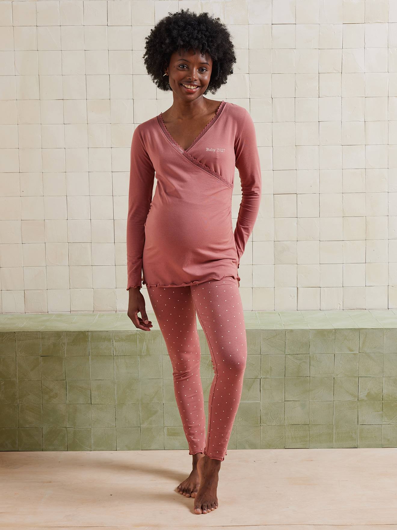 Ensemble 2 pices pyjama grossesse et allaitement coton biologique vieux rose 30 €