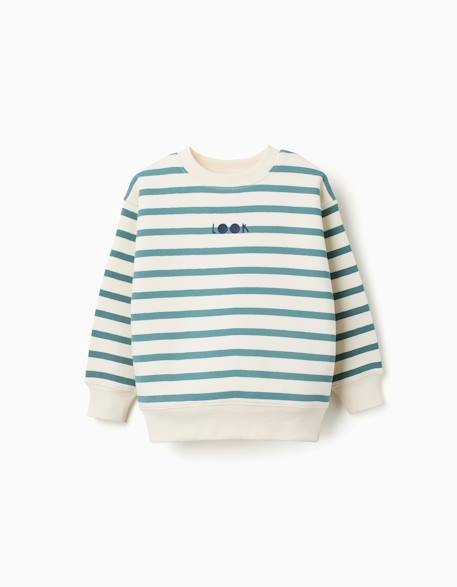 Sweat en coton peigné à rayures et imprimé  - vertbaudet enfant