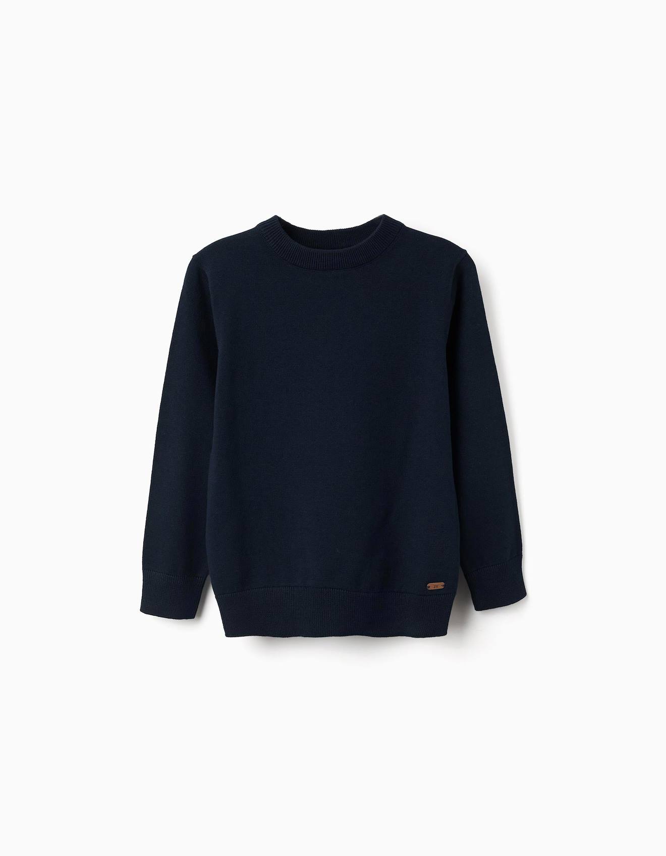 Pull En Maille Avec Extrémités Côtelées Bleu Foncé Pull En Maille Avec Extrémités Côtelées Bleu Foncé