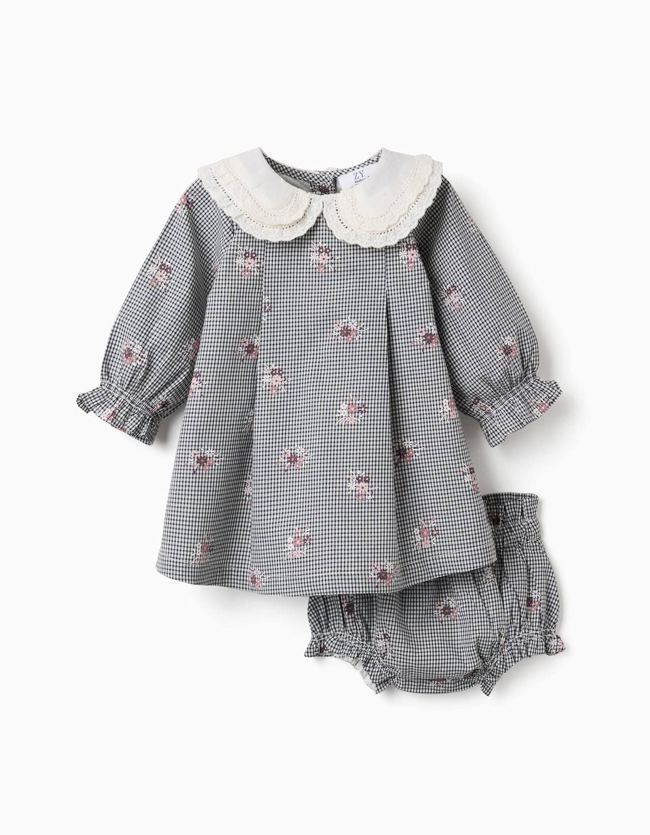 Robe En Coton Motif Vichy Et Imprim Floral Bleu Fonc 33$