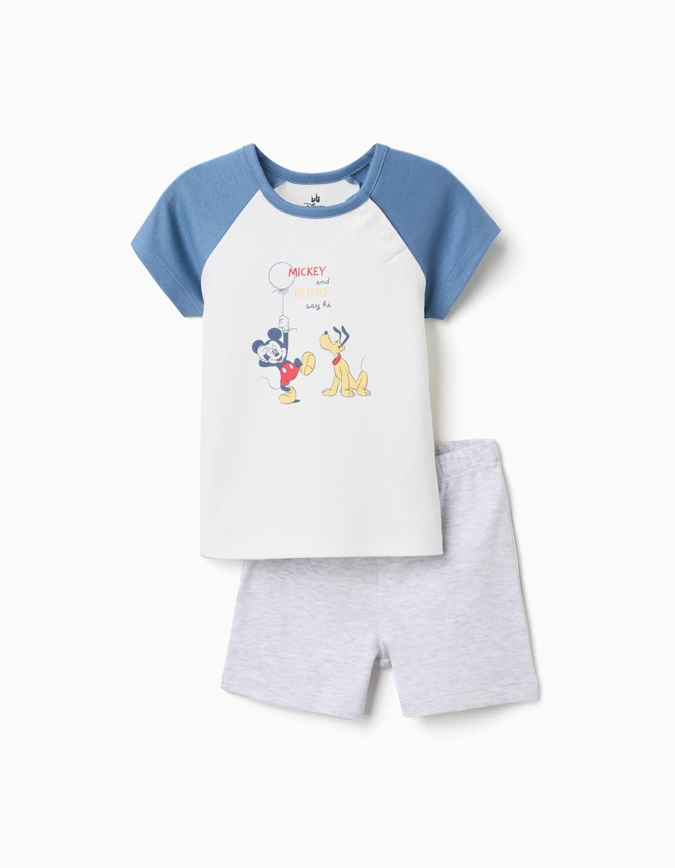Pyjama Short En Coton Avec Mickey & Pluto Bleu