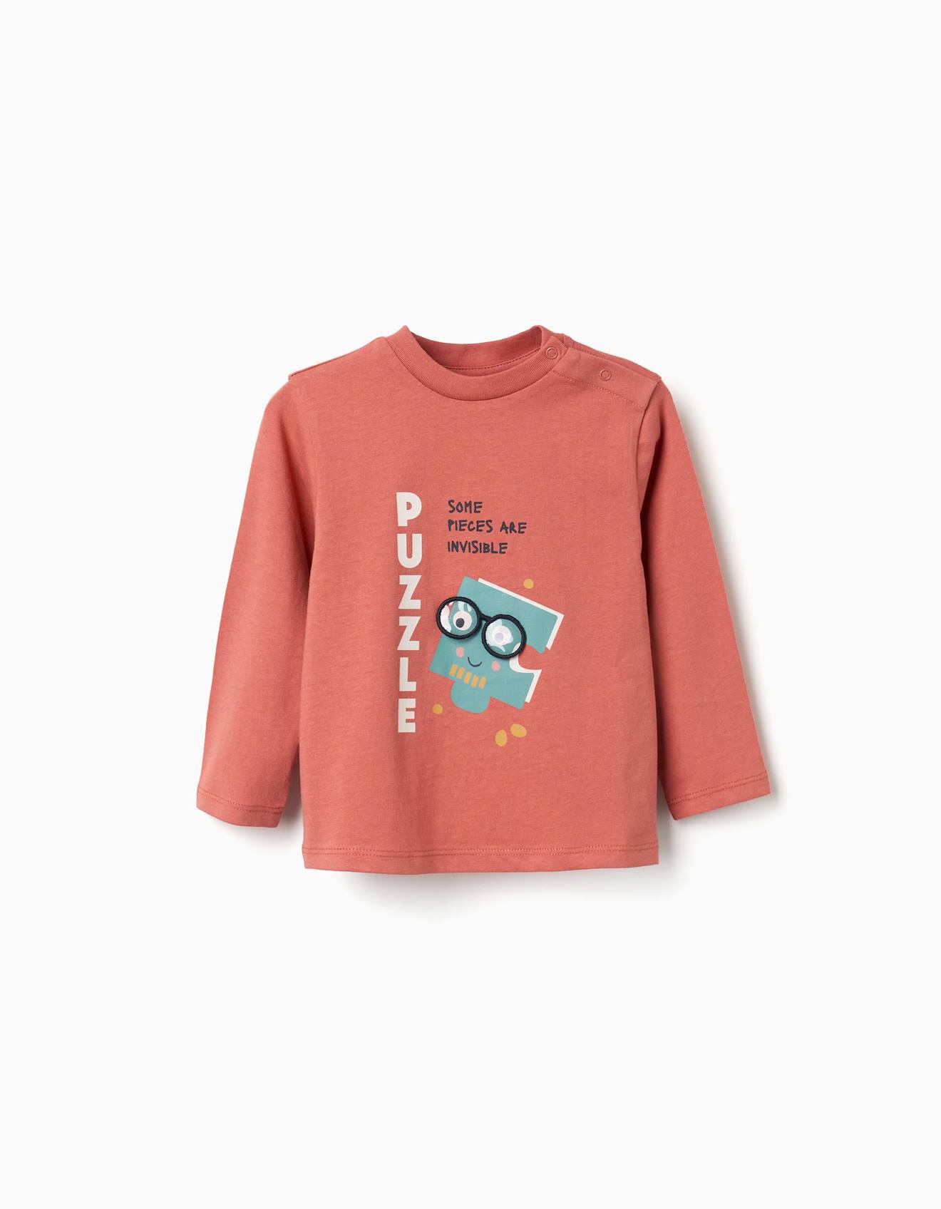 T-shirt En Coton Manches Longues Avec Imprim Puzzle Marron 15$