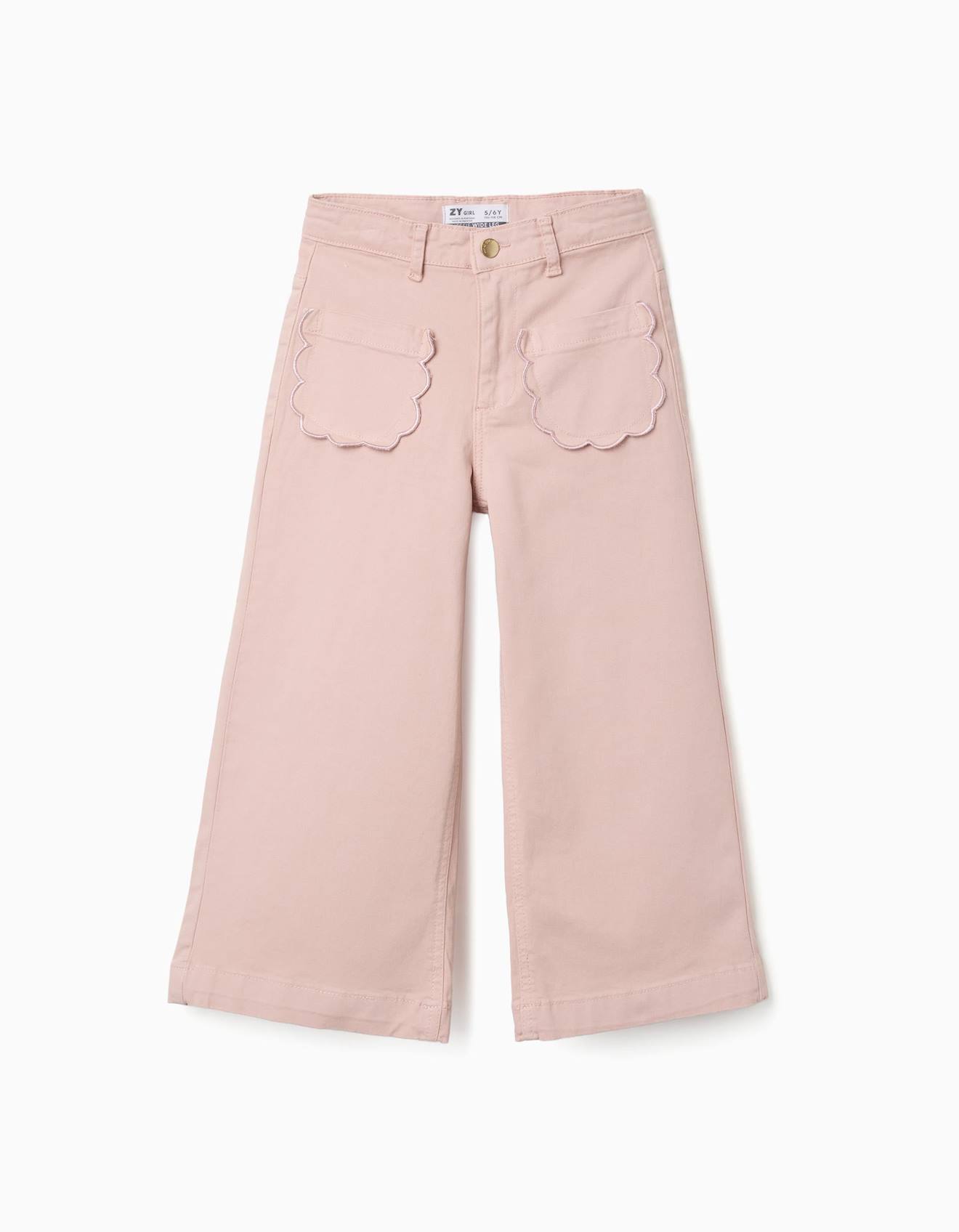 Pantalon En Sergé À Jambe Large Avec Poches À L'avant Rose Clair