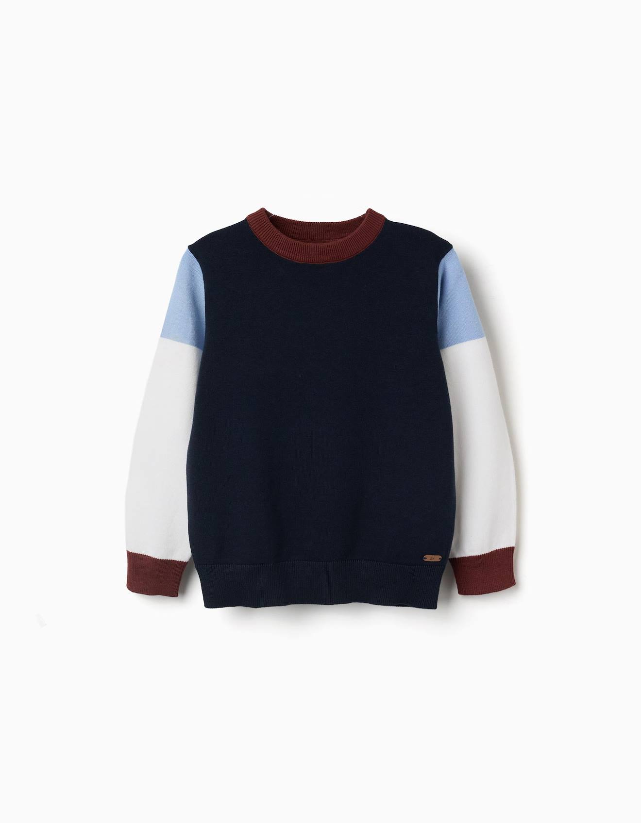 Pull En Maille À Blocs De Couleur Bleu Foncé Pull En Maille À Blocs De Couleur Bleu Foncé