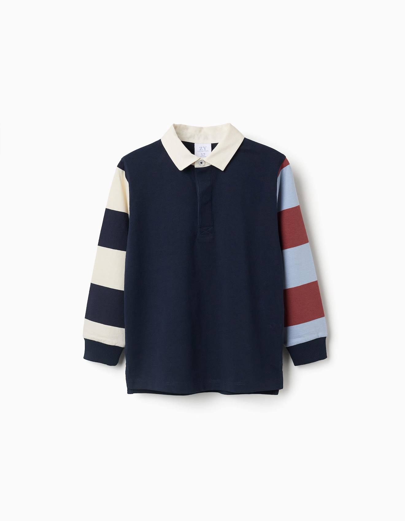 Polo En Coton Manches Longues Rayures Bleu Fonc 26$