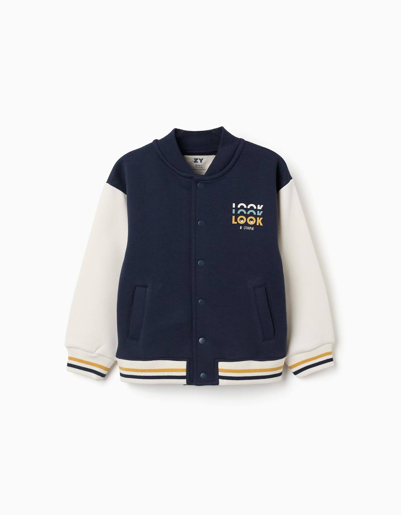 Blouson Bomber En Coton Peigné Avec Imprimé Bleu Foncé