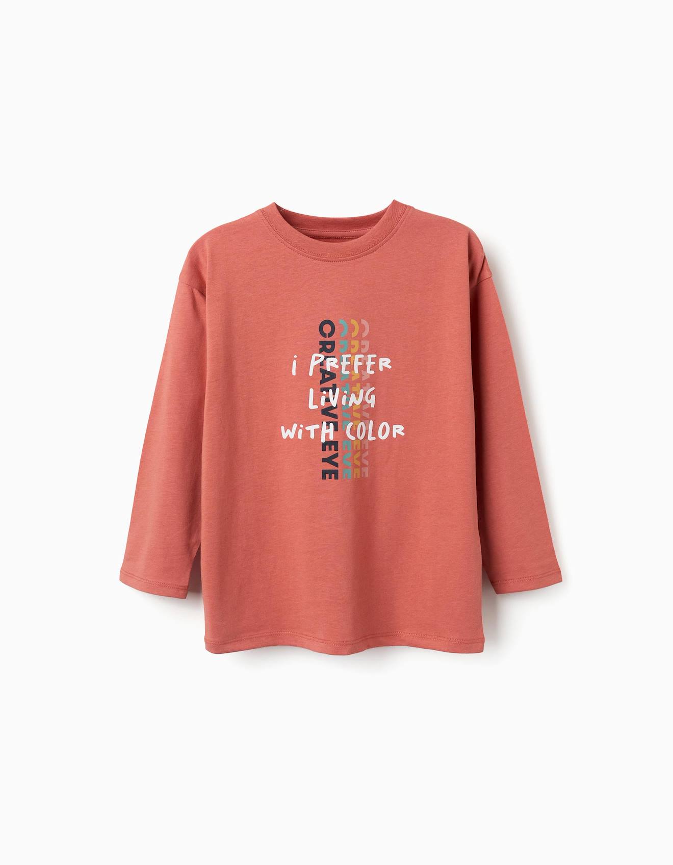 T-shirt En Coton À Manches Longues Avec Imprimé Creative Eye Marron