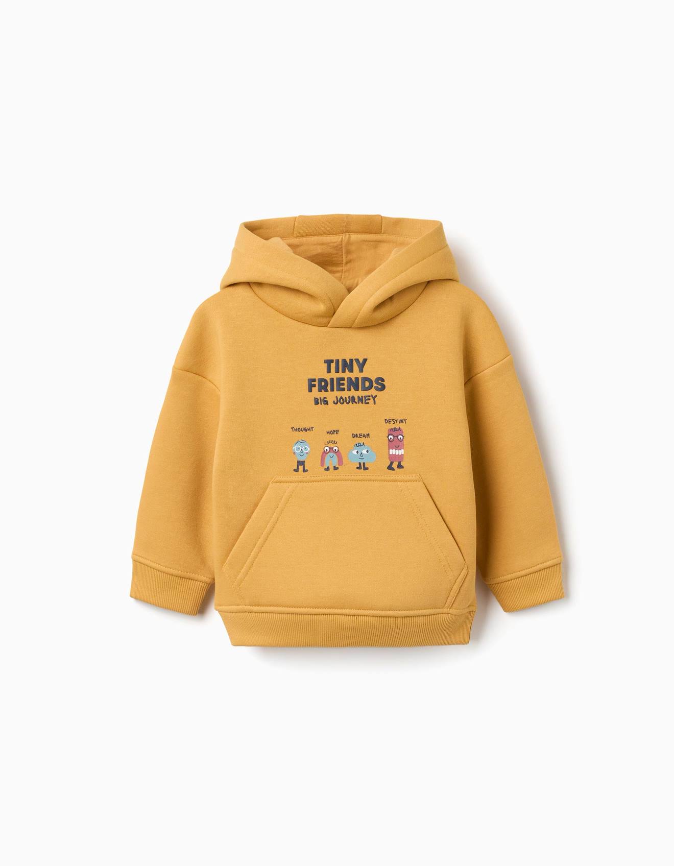 Sweat En Coton Peign Avec Capuche Et Imprim Tiny Friends Jaune 19$