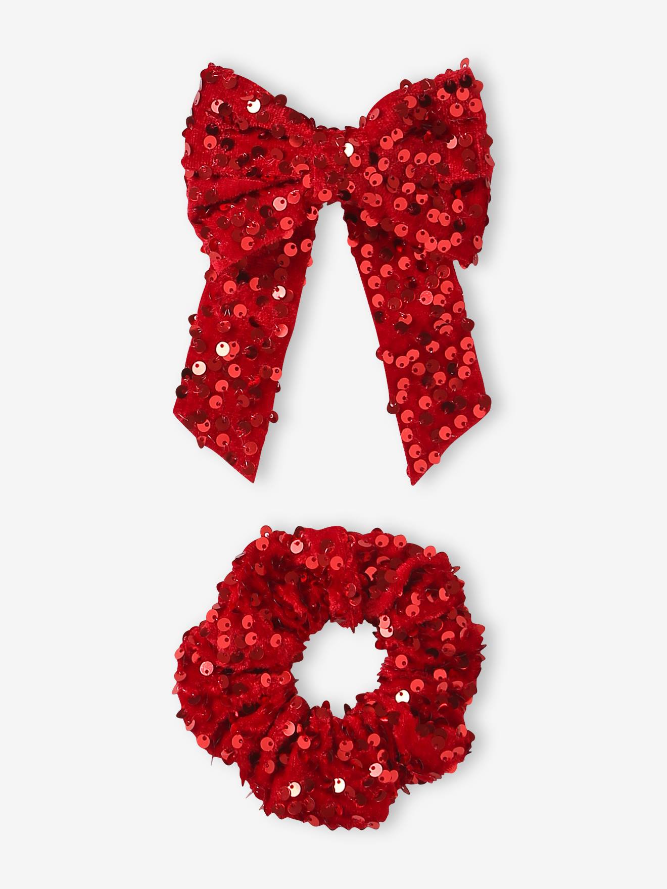 Barrette et chouchou à sequins rouge