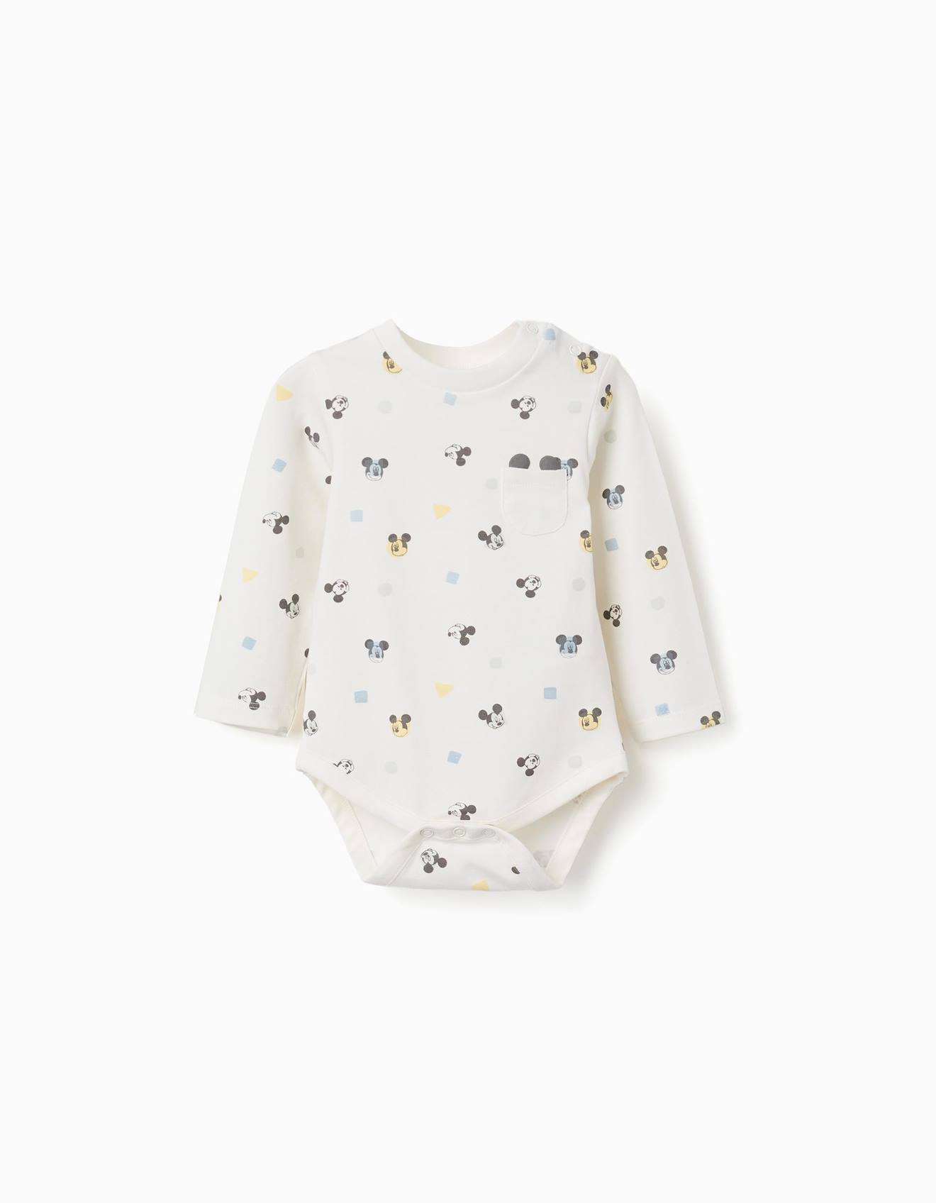 Body À Manches Longues Avec Motif Mickey Blanc