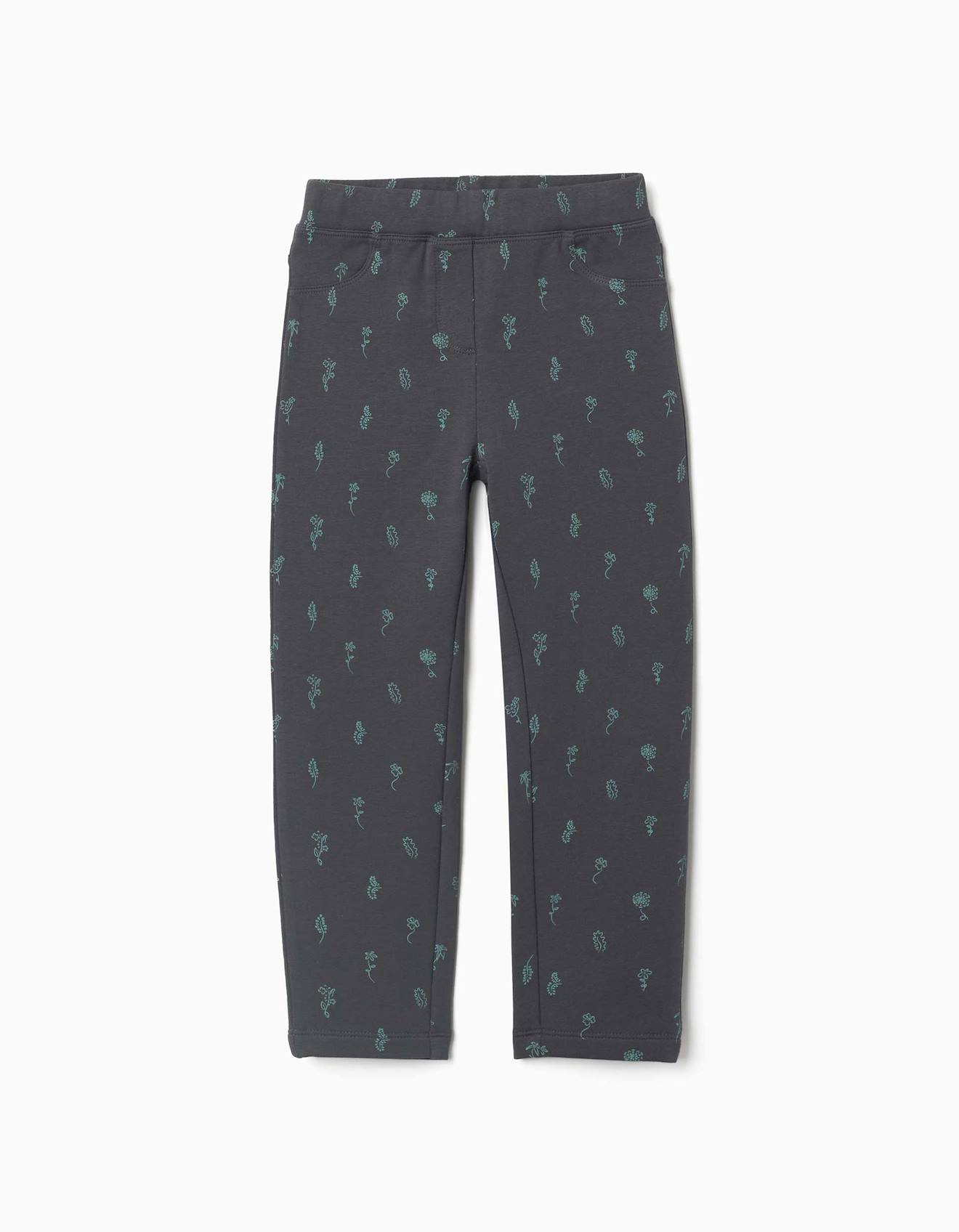Jegging À Coupe Skinny En Coton Peigné Avec Imprimé Floral Gris Foncé
