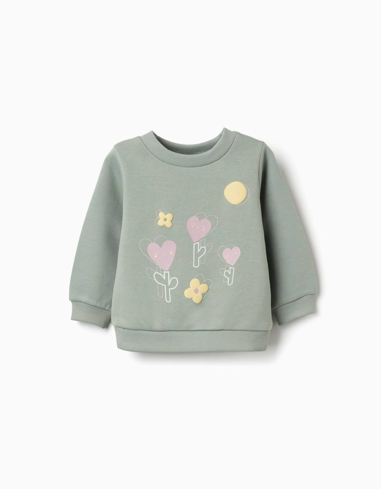Sweat En Coton Peign Avec Fleurs Et Curs Vert 15$