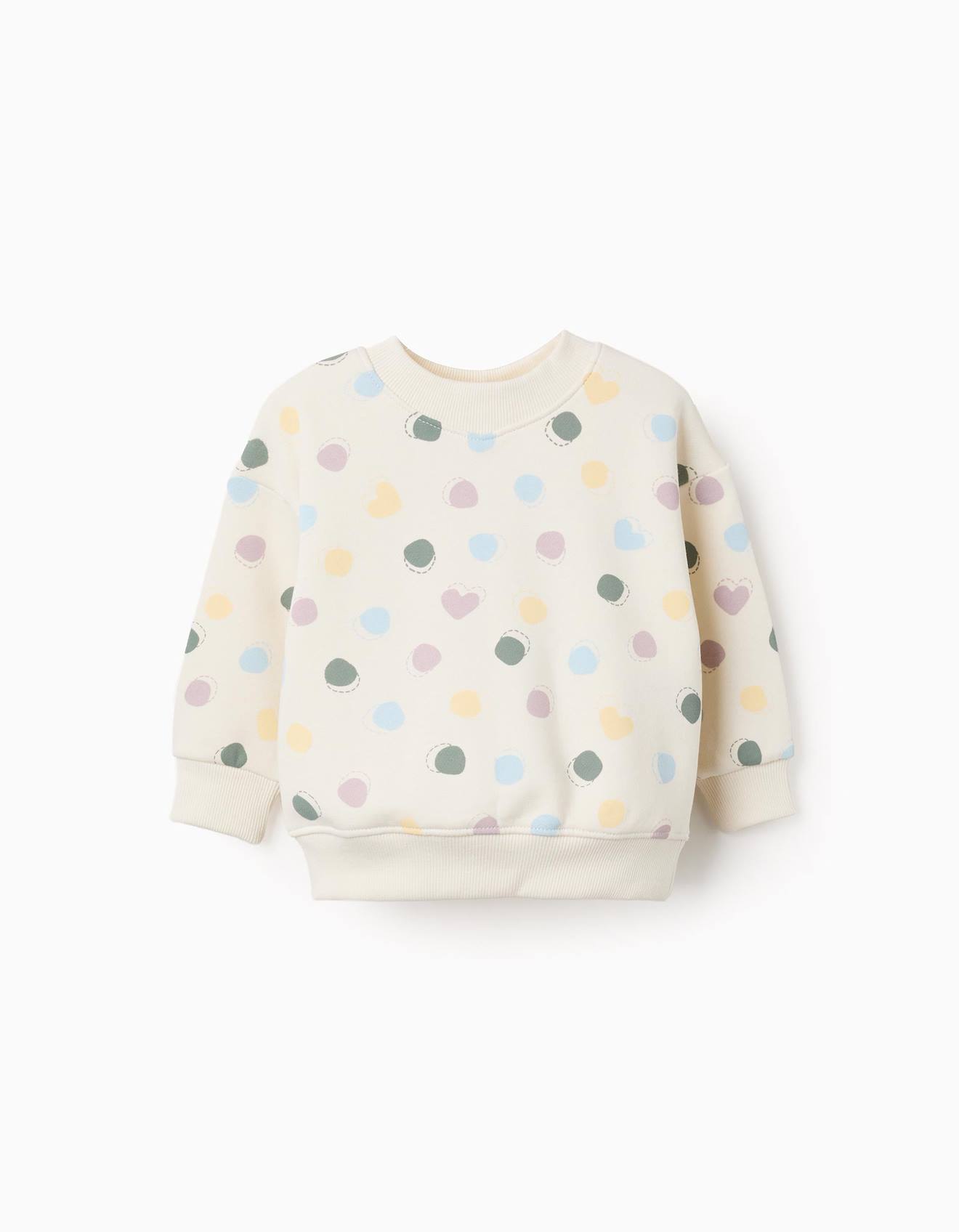 Sweat En Coton Peign Avec Motif De Curs Et Pois Blanc 23$