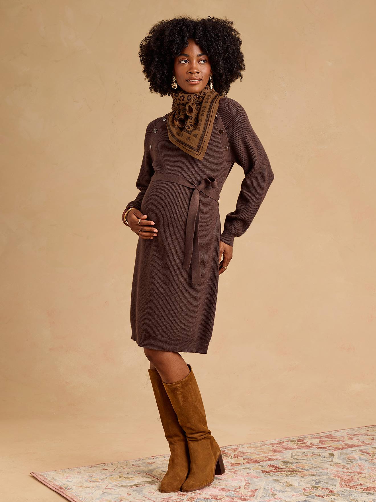 Robe en tricot grossesse et allaitement chocolat