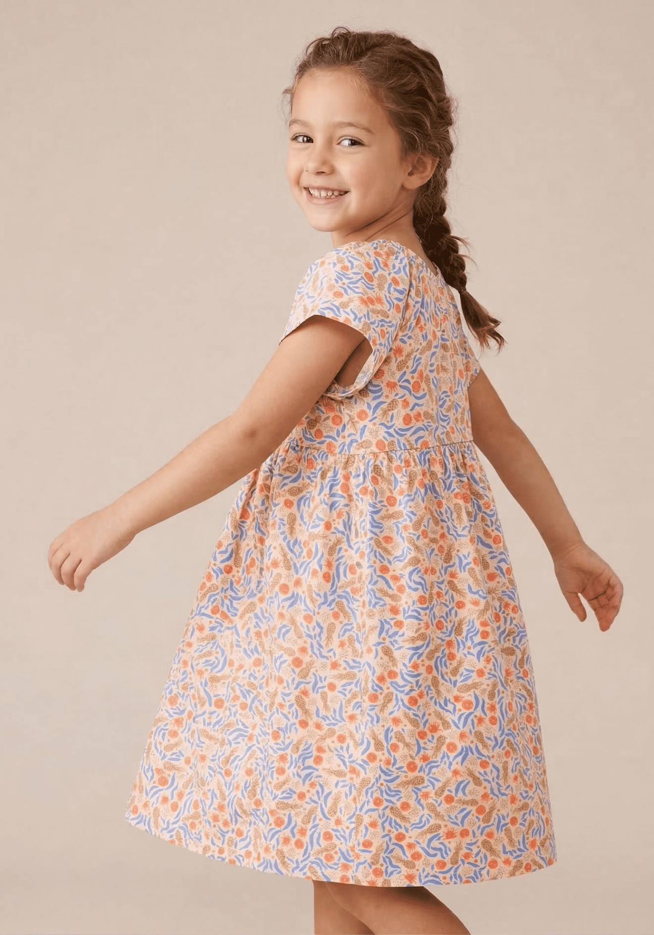 Robe Manches Courtes 100 Coton Fille Imprime Fond Rose 25 €