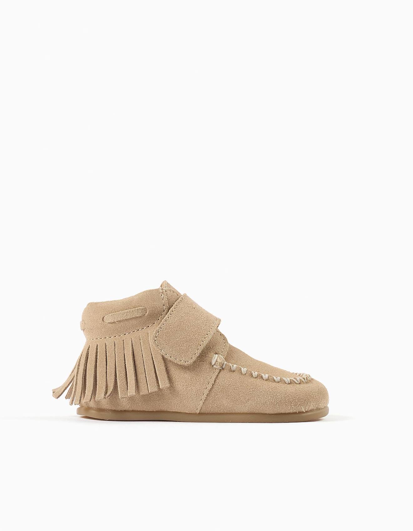 Bottines Barefoot En Daim À Franges Et À Scratch Beige Bottines Barefoot En Daim À Franges Et À Scratch Beige