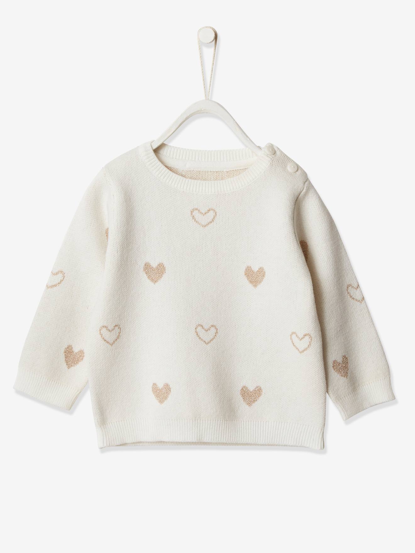 Pull Jacquard Coeurs Bebe Fille Ivoire Vertbaudet