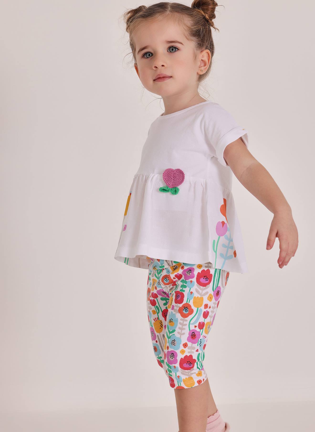 Ensemble Coton Imprimé Floral Pour Bébé Blanc
