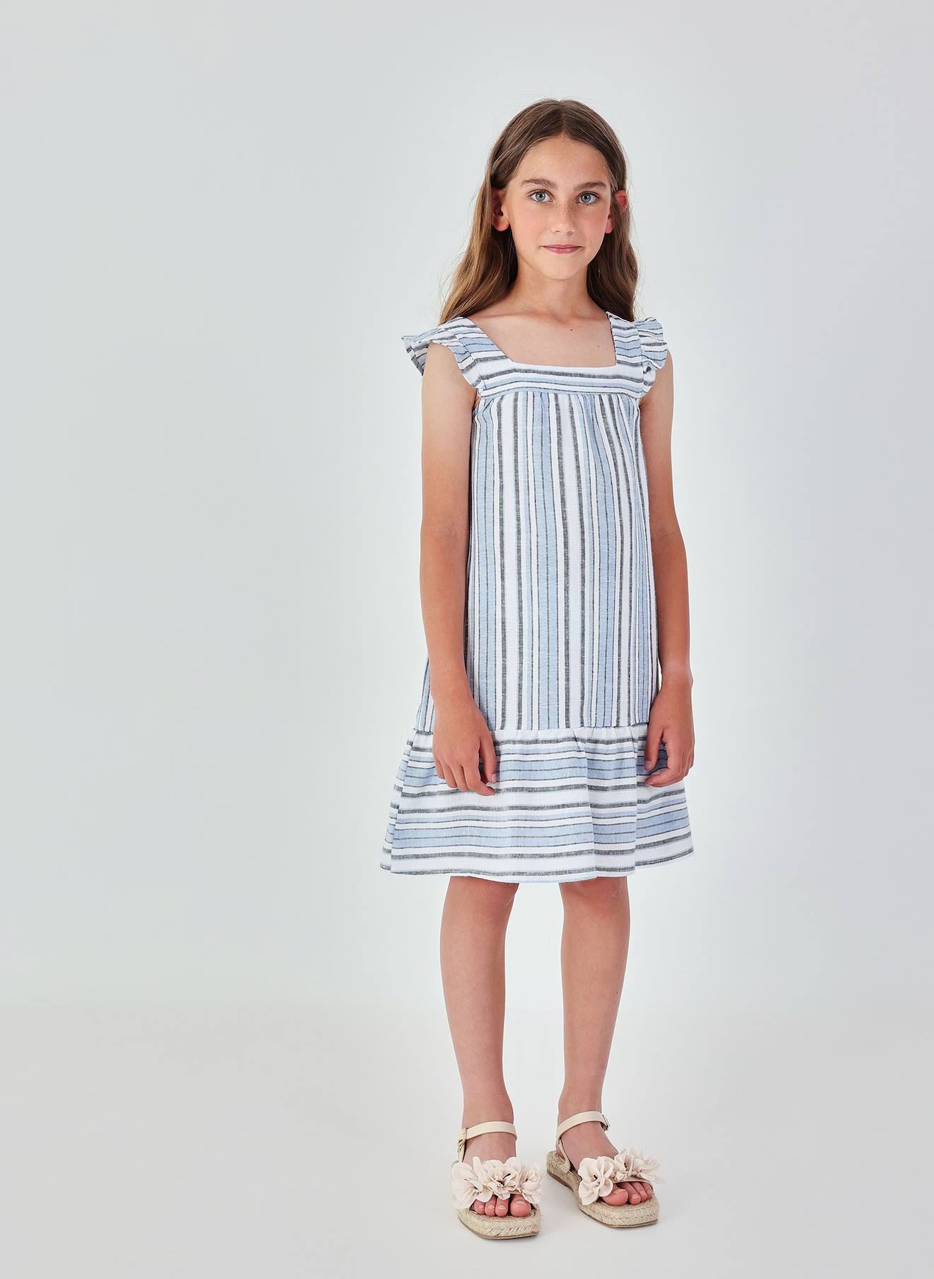 Robe En Lin Rayé Multicolore