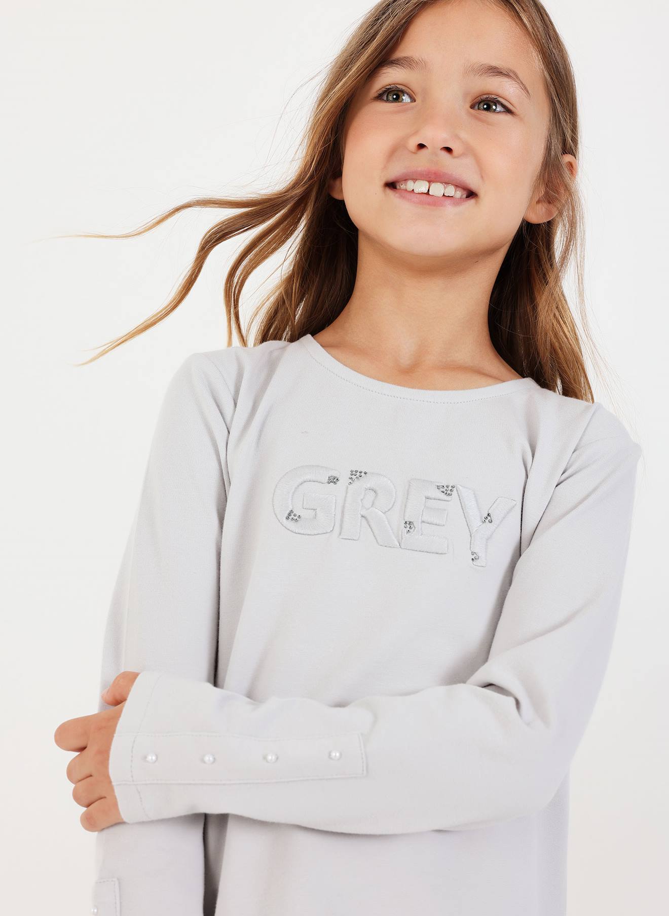 T-shirt Fille Avec Lettres En Maille Blanc
