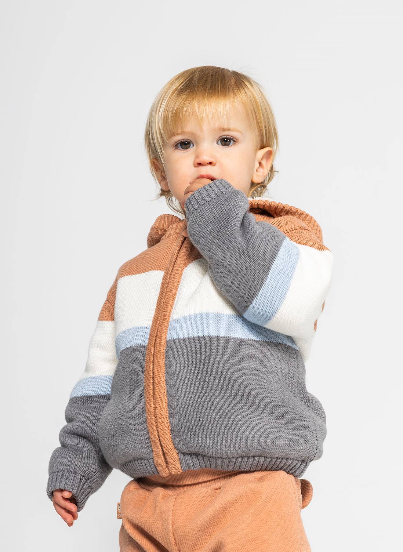 Veste En Maille Bb Garon Rayures Avec Capuche Marron 43 €