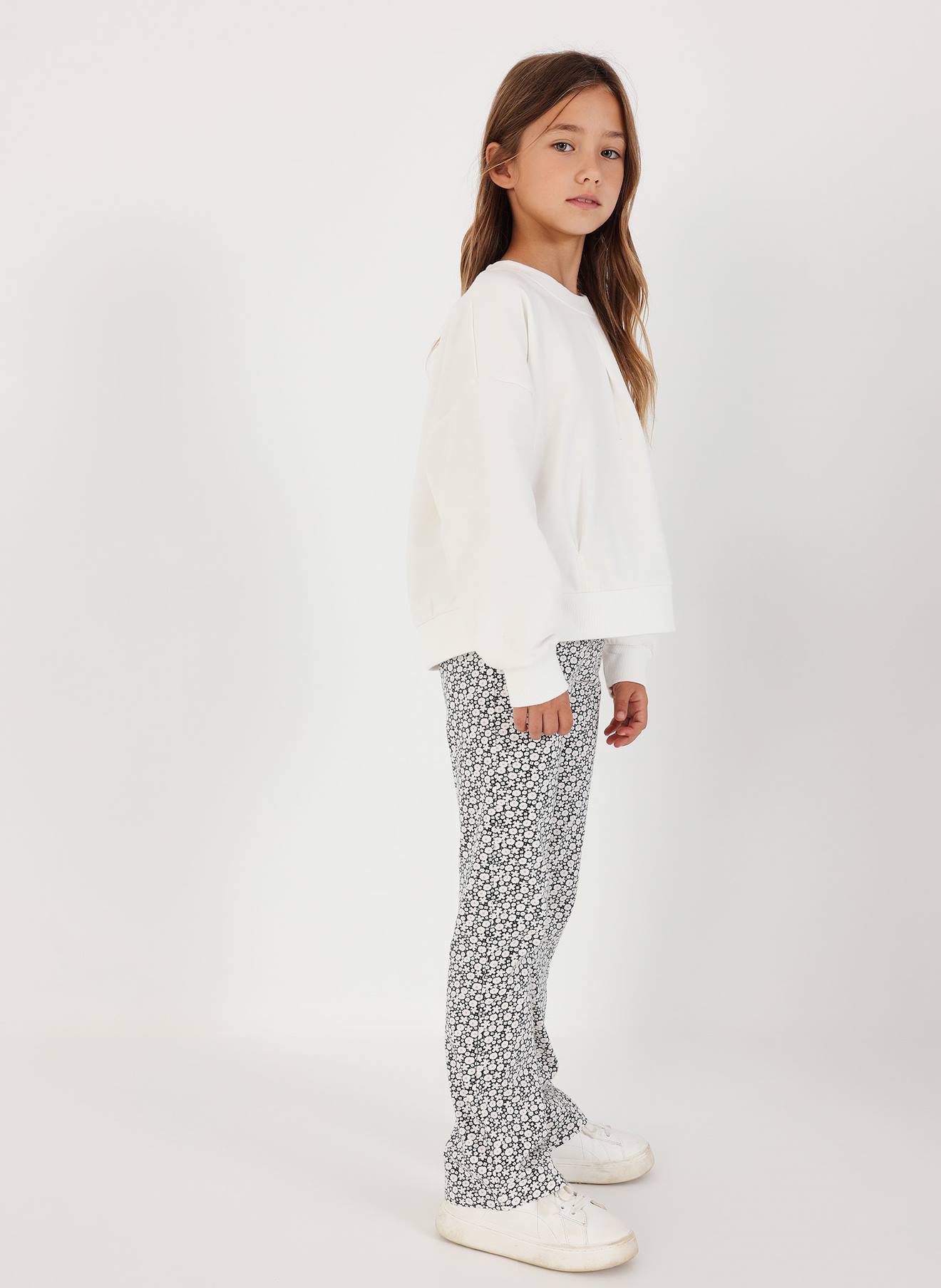 Legging Maille Imprimé Fleurs Blanc
