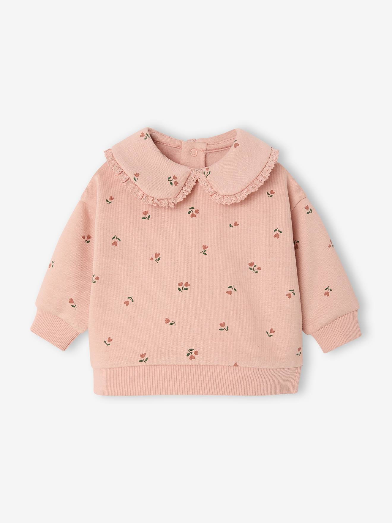 Sweat bébé fille col claudine rose poudré