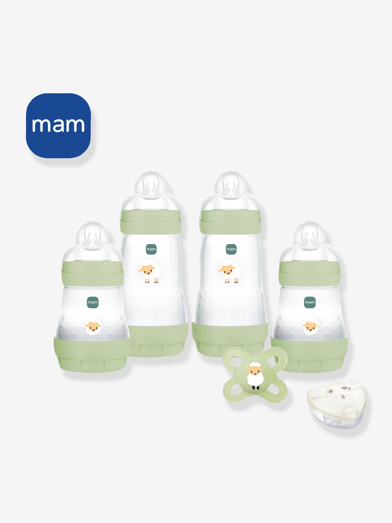 Coffret naissance biberons + sucette + boîte doseuse vert