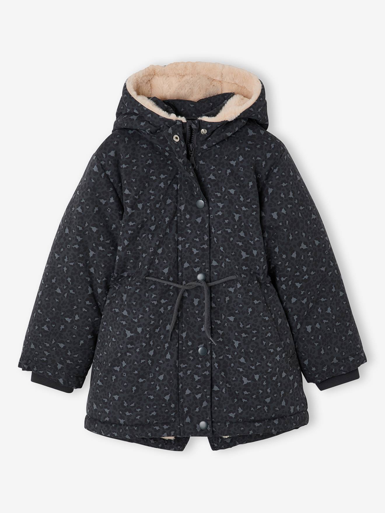 Parka fille à capuche romantique anthracite