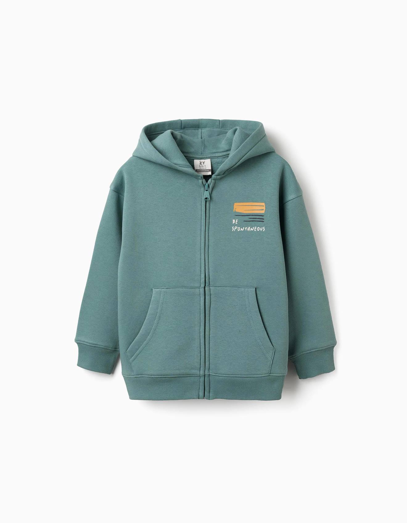 Sweat Zippé En Coton Peigné À Capuche Avec Imprimé Be Spontaneous Vert Clair