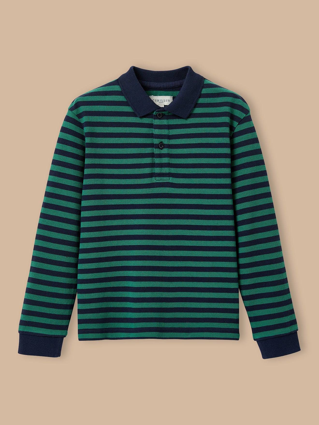 Polo Ray Maille Pique Garon Rayure Verte 30$