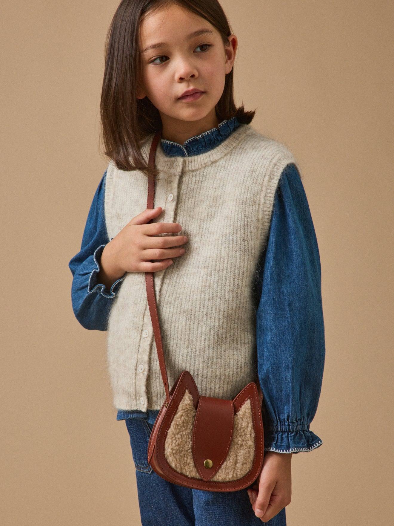 Sac Écureuil Cuir Et Sherpa Fille Ecru