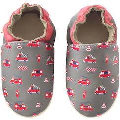 Chaussures-Chaussons bébé cuir souple honoré les camions de pompiers