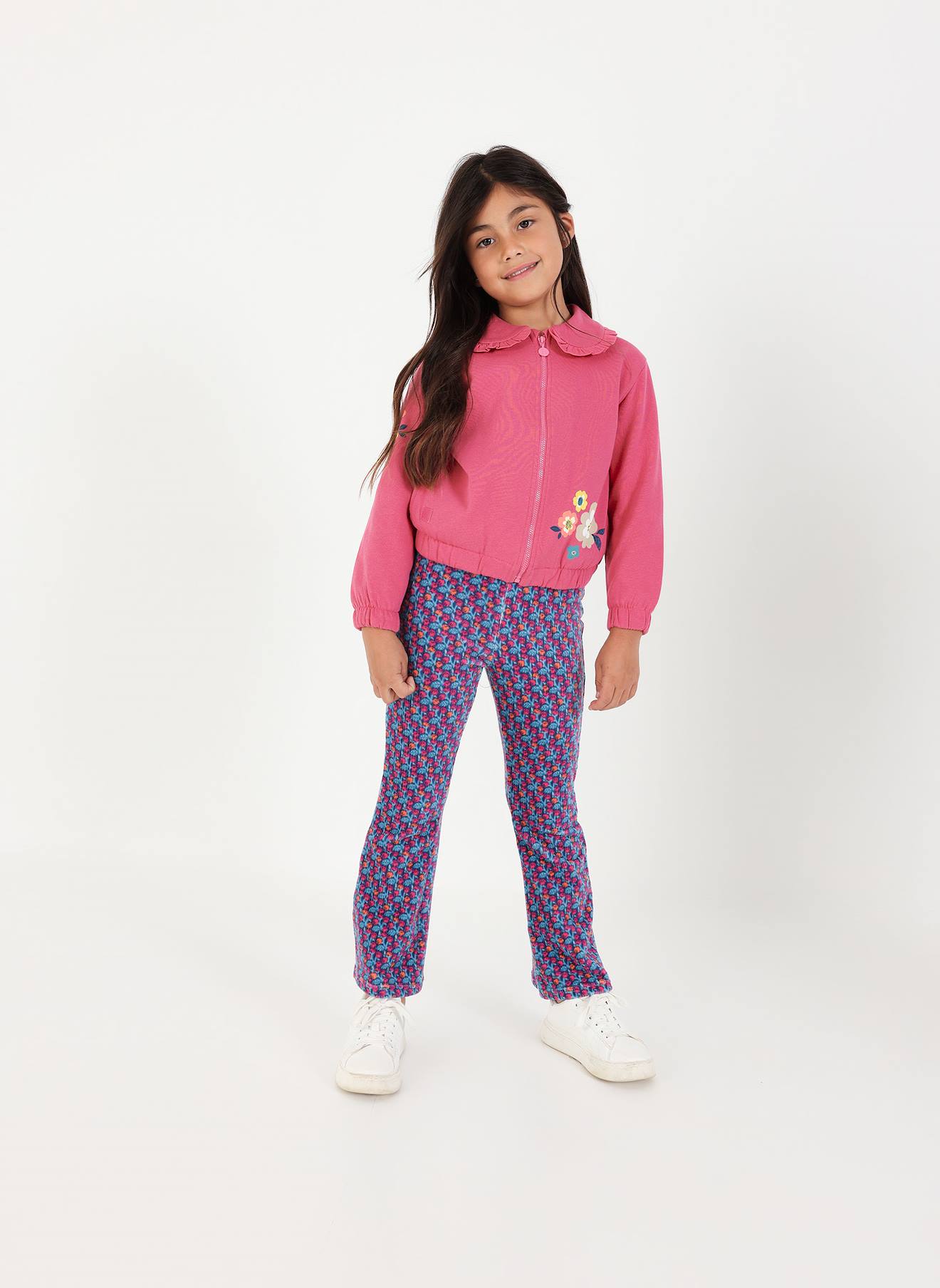 Pantalon Fille Imprimé Fleurs Évasé Multicolore