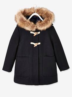 -Duffle-coat à capuche en drap de laine fille fermeture par brandebourgs