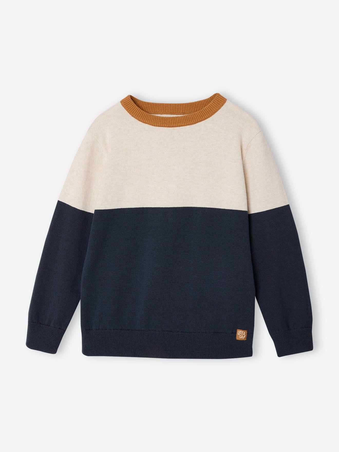 Pull col rond garçon marine