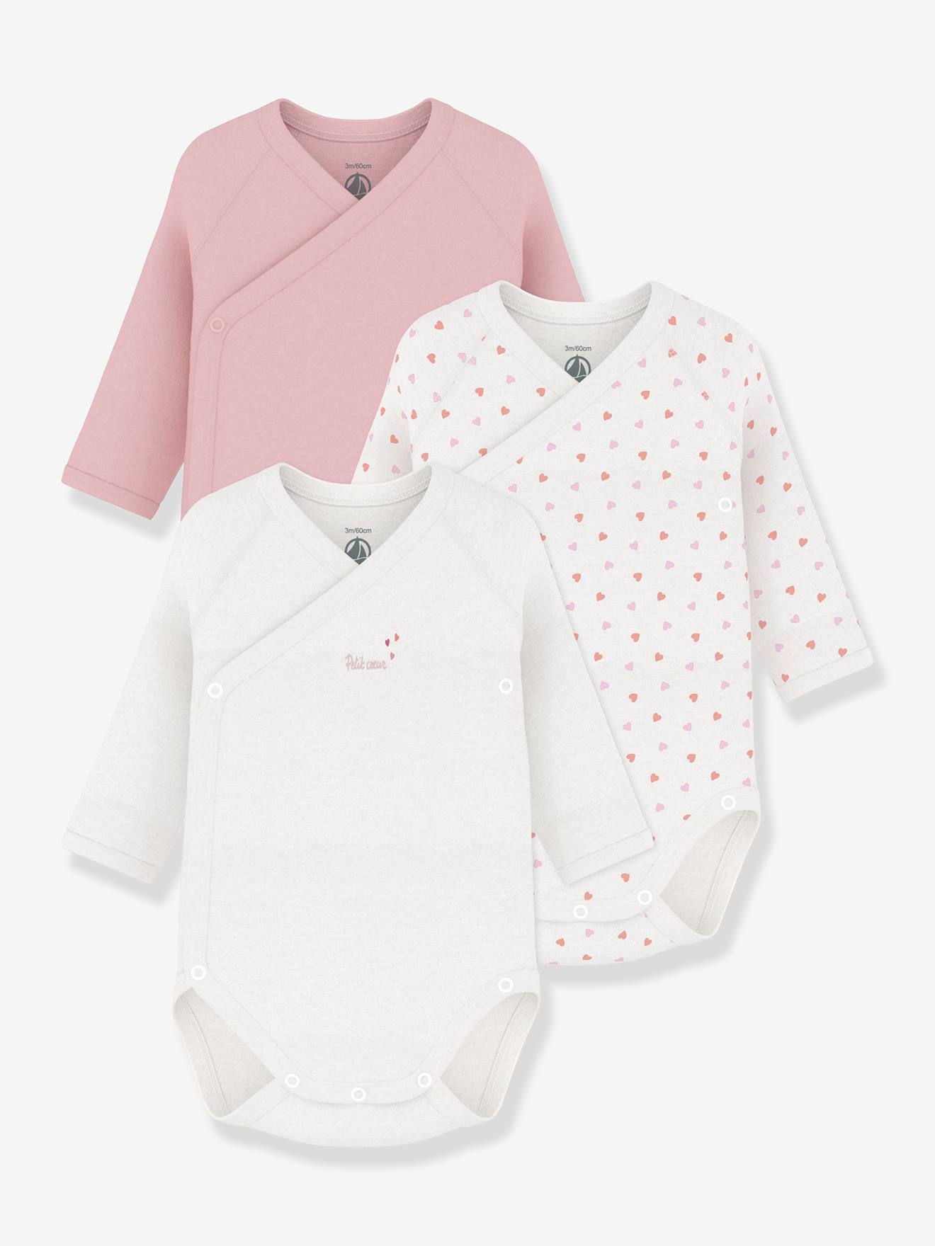 Lot 3 bodies croisés manches longues rose